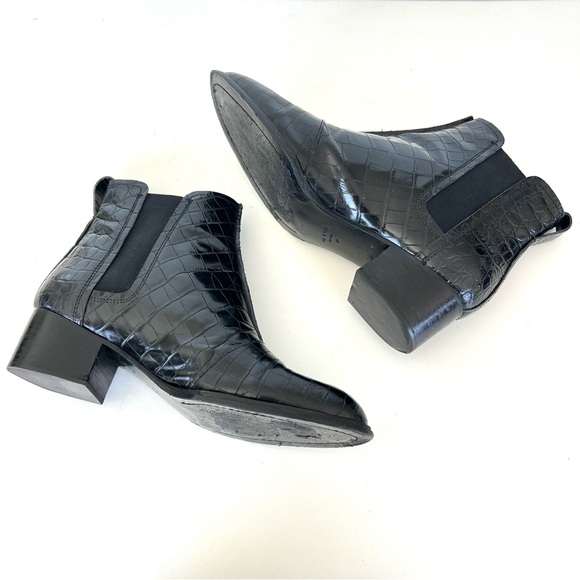 RAG & BONE Walker II Black Croc Embossed Leather Heel Bootie Ankle Boots Sz 41 - Picture 9 of 15